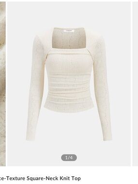 Commense Cream Square-Neck Long Sleeve Knit Top